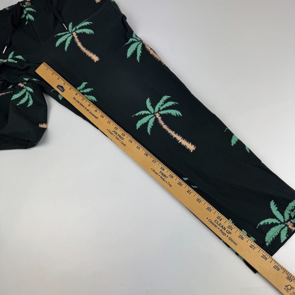 Duvin Mens Size L x 28.5" Palm Tree Print Elastic Waist Black Pants Tropical - Picture 5 of 6